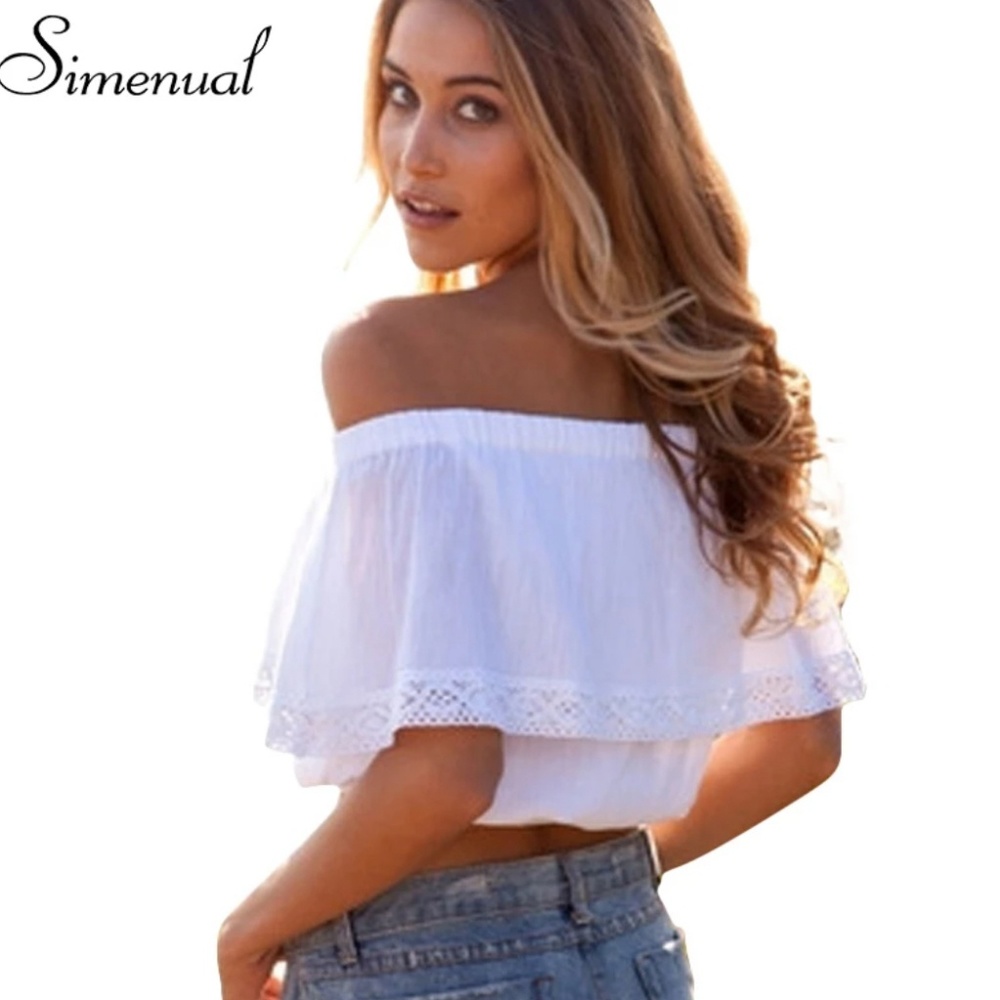 Off Shoulder Cotton Bohemian Cold Shoulder CropTop - Picture 2 of 7